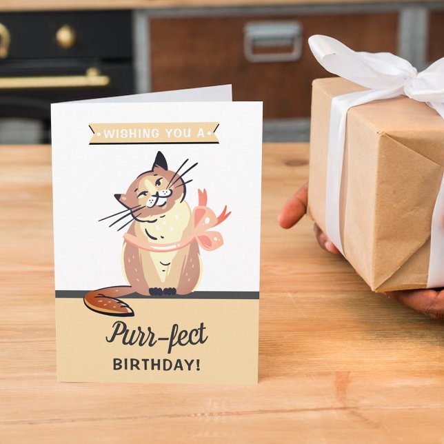 Lönsam katt "Purr-fect" vid födelsedag Kort (Skapare uppladdad)