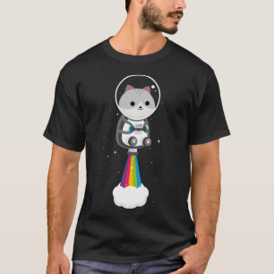 Lönsam katt som flyger genom rymden med regnbåge. t shirt