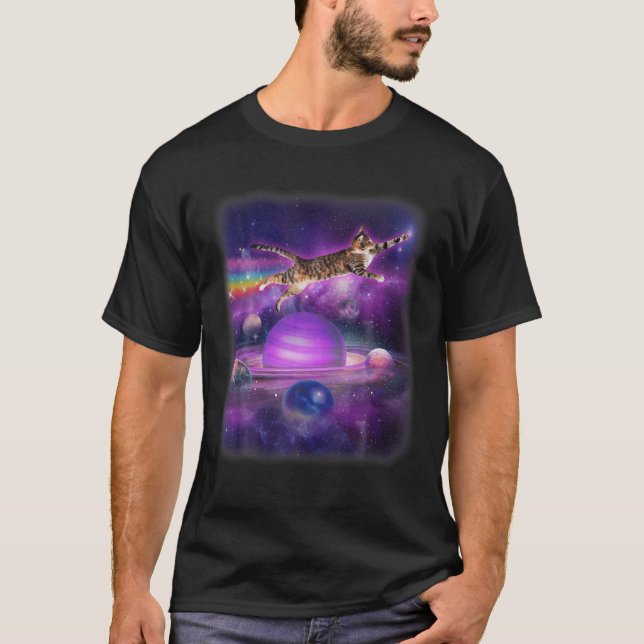 Lönsam katt som flyger i Space Regbow Cat Kitten F T Shirt (Framsida)