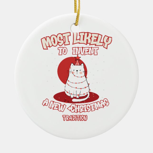 Lönsam katt som mest lockar en ny julklapp julgransprydnad keramik (Framsidan)