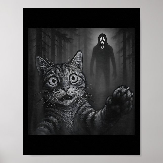 Lönsam kattselfie med Ghost Halloween Skrämt krypn Poster (Framsidan)