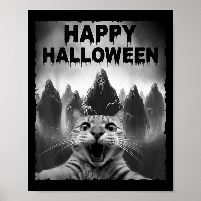 Lönsam kattselfie med Spöken Halloween Costume Day Poster (Framsidan)