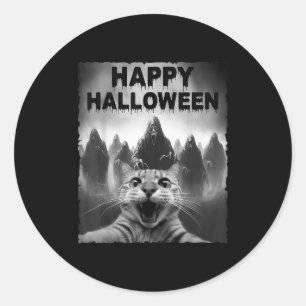 Lönsam kattselfie med Spöken Halloween Costume Day Runt Klistermärke