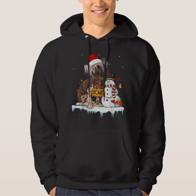 Lönsam kinesisk skäggig Hund jul, Snögubbe Julafto Hoodie (Framsida)