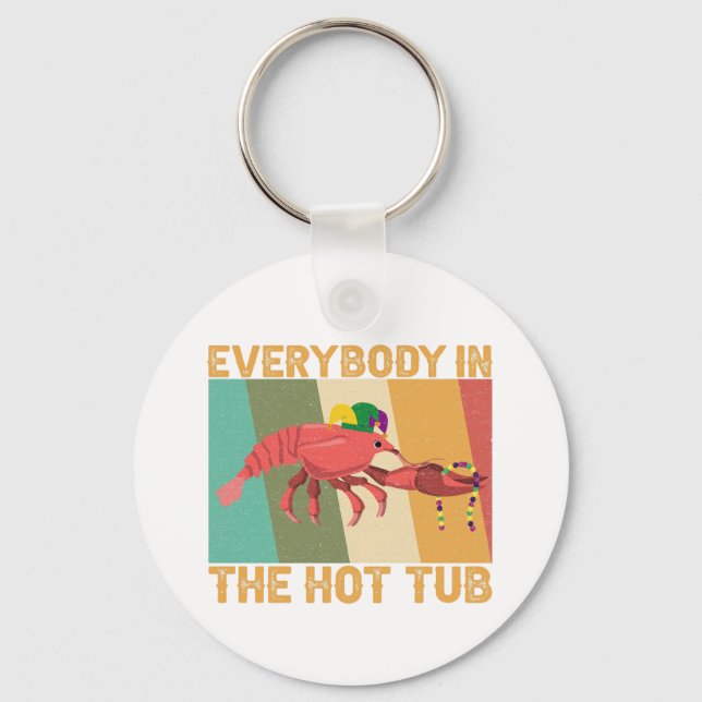 Lönsam Kräftor Mardi Gras Alla i Hett Tub Nyckelring (Framsida)