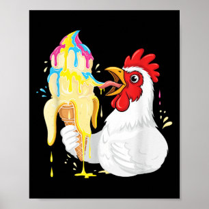 Lönsam kyckling som äter banana Ice Cream - droppb Poster