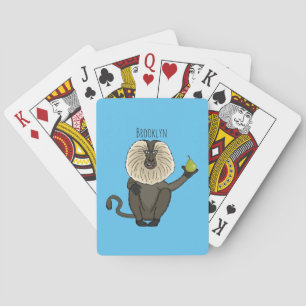 Lönsam lejon tecknad av makaque monkey casinokort