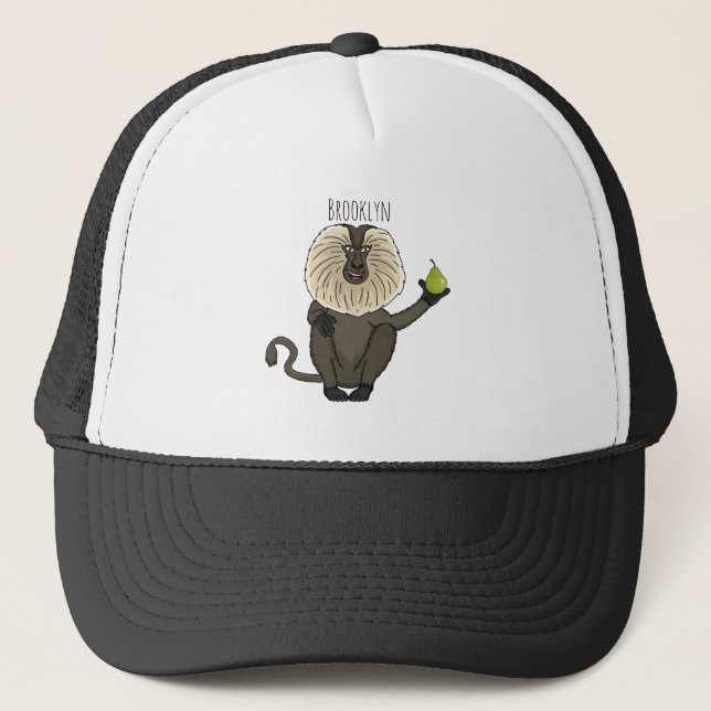 Lönsam lejon tecknad av makaque monkey keps (Framsida)
