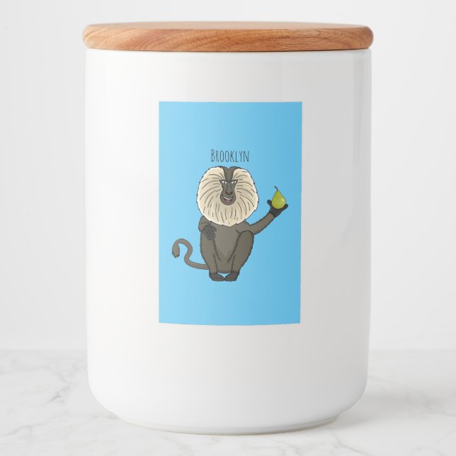 Lönsam lejon tecknad av makaque monkey mat etikett (Framsida)