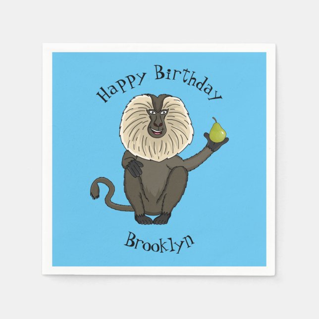 Lönsam lejon tecknad av makaque monkey pappersservett (Framsidan)