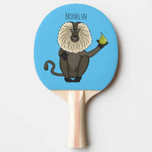 Lönsam lejon tecknad av makaque monkey pingisracket