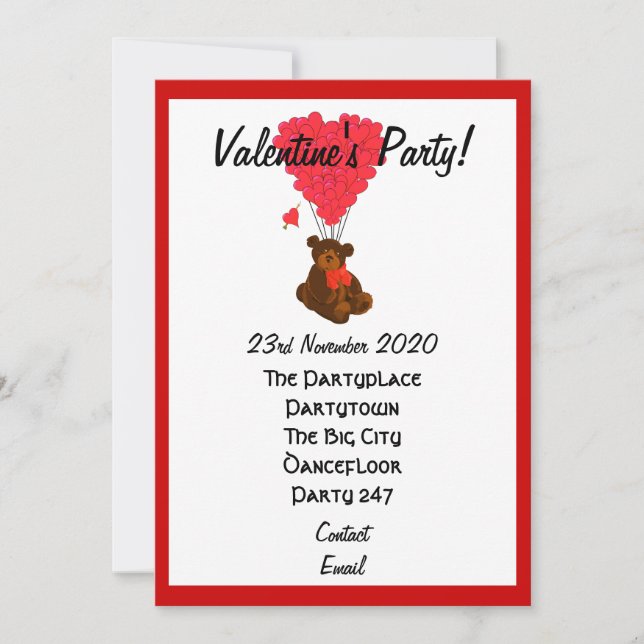 Lönsam nalle valentines party inbjudningar (Framsida)