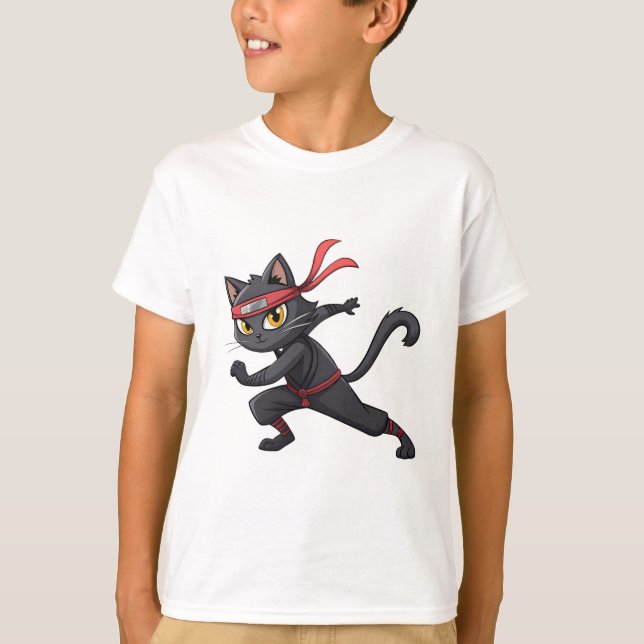 Lönsam Ninja Cat Tecknad Graphic Design med Cute M T Shirt (Framsida)