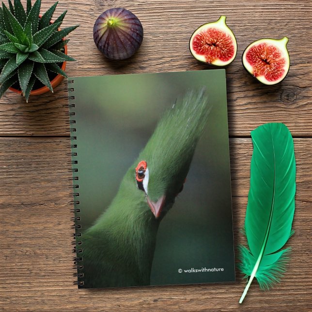 Lönsam Nyfiken guineansk Turaco-Grönt Bird Anteckningsbok Med Spiral (Funny and Curious Guinea Turaco Journal Cover Photo)