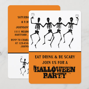 Lönsam Orange & Black Dancing Skeleton Halloween Inbjudningar