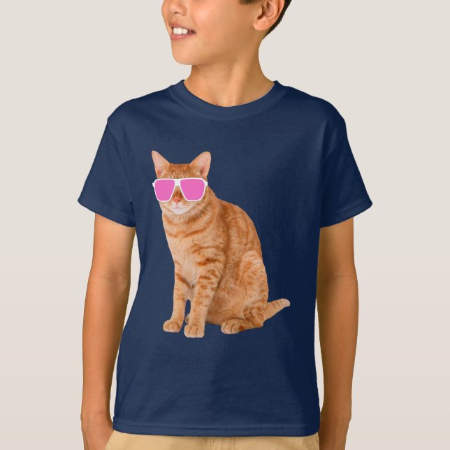 Lönsam Orange Tabby katt med solglasögon T Shirt (Framsida)