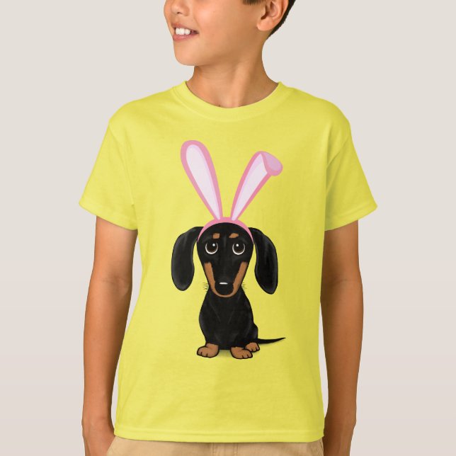 Lönsam Påskhare Hund Black och Tan Dachshund T Shirt (Framsida)