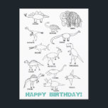 Lönsam pedagogisk dinosaur Kids Coloring Birthday Vykort<br><div class="desc">Minimalistisk dinosauridesign med olika dinosauriarter,  alla namngivna. Ta en naturlig historisk era i barnens rum eller födelsedagsfest med dessa beundransvärda svarta och vita dinosaurier.</div>
