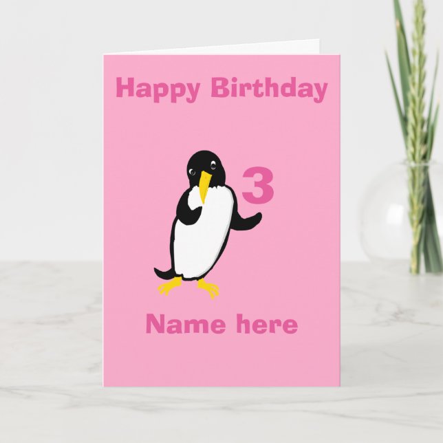 Lönsam penguin Birthday, lägg till namn, ålderfron Kort (Framsida)