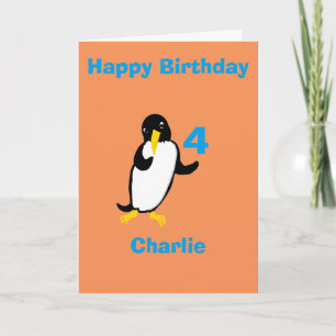 Lönsam penguin Birthday, lägg till namn, ålderfron Kort