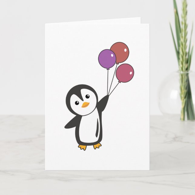 Lönsam Penguin flyger upp med ballonger Kort (Framsida)