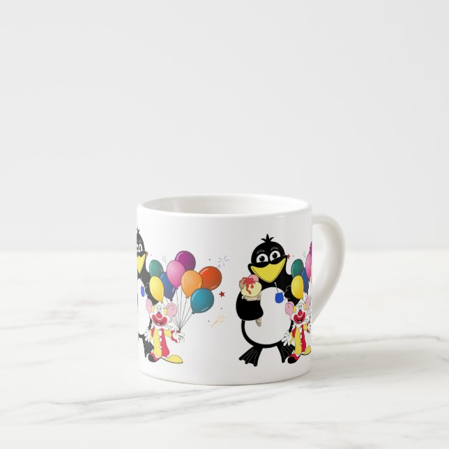 Lönsam penguin och clown-tecknad espressomugg (Framsida höger)