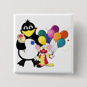 Lönsam penguin och clown-tecknad knapp