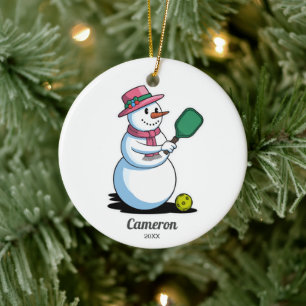 Lönsam Pickleball SnowWoman Add Anpassningsbar Pho Julgransprydnad Keramik