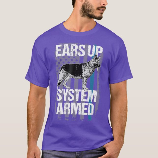 Lönsam polis K9 Tshirt Thin Blue Line Öron Up T Shirt (Framsida)