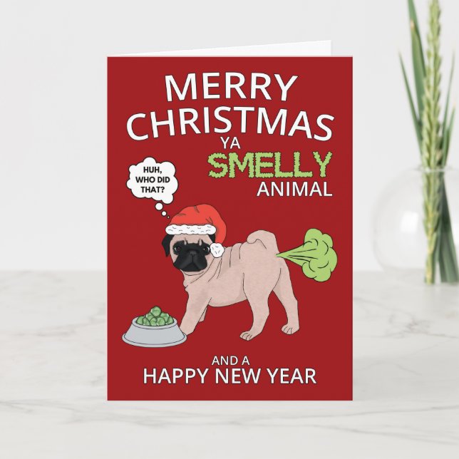 Lönsam pug Hund God jul och nyår Helgkort (Framsida)