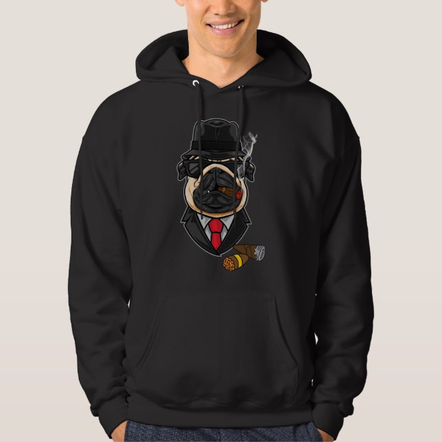 Lönsam pug med Cigar T- Shirt För manar Women Esse Hoodie (Framsida)