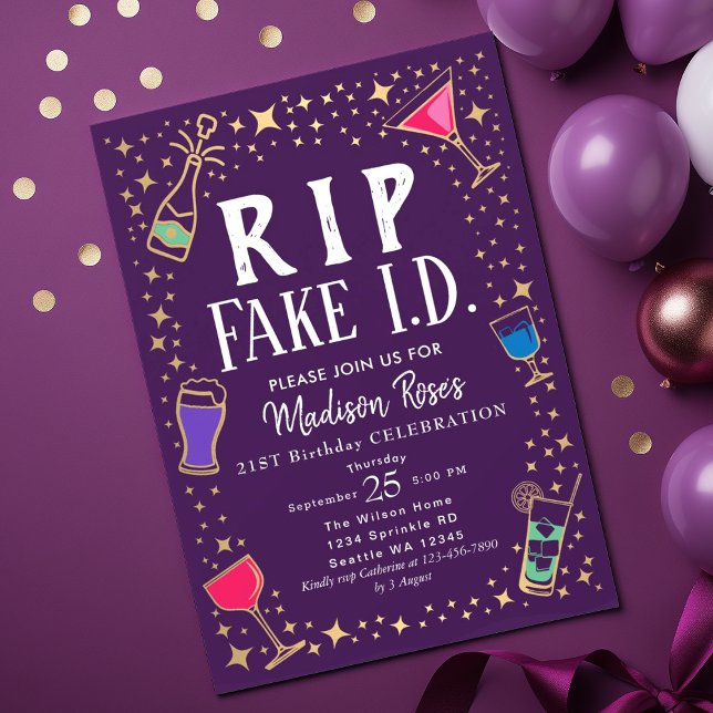 Lönsam RIP Fake ID 21:a födelsedagsinbjudan Inbjudningar (Skapare uppladdad)