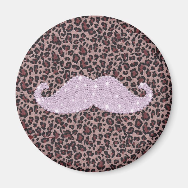 Lönsam Rosa Bling Mustache och Animal Print Mönste Magnet (Framsidan)