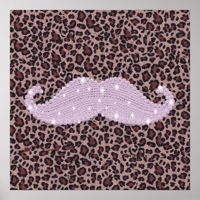 Lönsam Rosa Bling Mustache och Animal Print Mönste Poster (Framsidan)