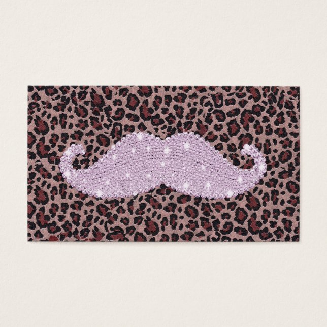 Lönsam Rosa Bling Mustache och Animal Print Mönste Visitkort (Framsidan)