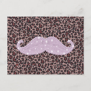Lönsam Rosa Bling Mustache och Animal Print Mönste Vykort