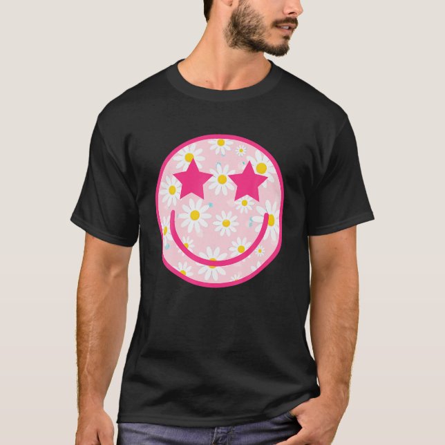 Lönsam Rosa Lycklig Ansikte Daisy Flower Tshirt Sm T Shirt (Framsida)