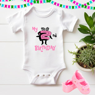 Lönsam rosa nummer två baby-kroppsdräkt t shirt