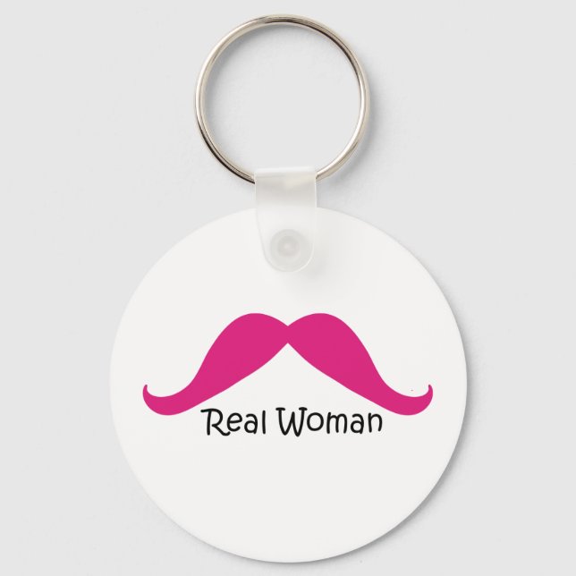 Lönsam Rosa och svart Real Women Mustache Nyckelring (Framsida)
