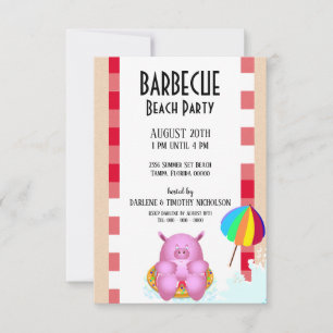 Lönsam Rosa Tecknad Gris Beach Bassäng Party Inbjudningar
