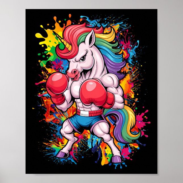 Lönsam Rosa Unicorn med boxinghandskar Poster (Framsidan)