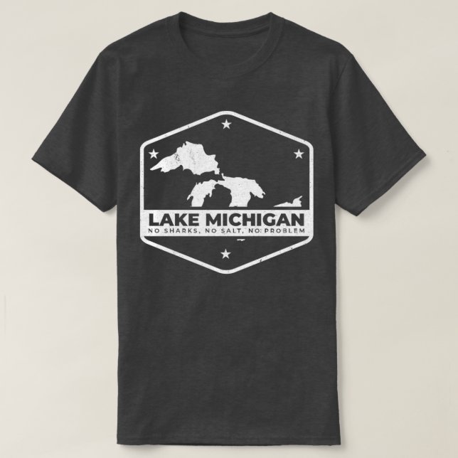 Lönsam Sjö Michigan No Sharks No Salt Underbar Sjö T Shirt (Design framsida)