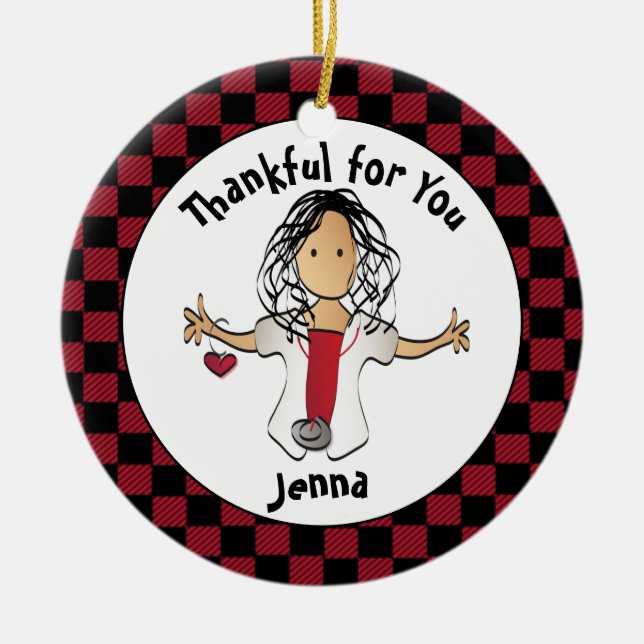 Lönsam sjuksköterska Tecknad Enic Helgdag budgetgå Julgransprydnad Keramik (Framsidan)