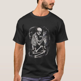 Lönsam Skeleton med ett kattgrafiskt skulligt Ca T Shirt