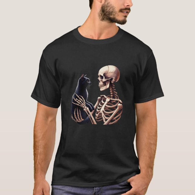 Lönsam Skeleton som spelas med ett kattgrafiskt sk T Shirt (Framsida)