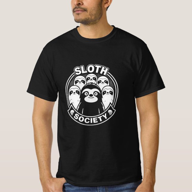 Lönsam "Sloth Society", svart och vit, minimalisti T Shirt (Framsida)