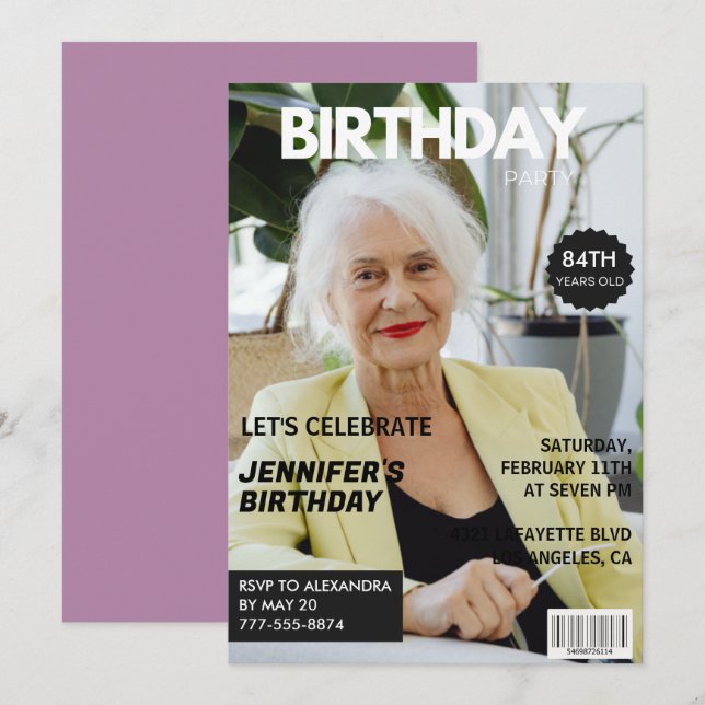 Lönsam Snyggt Photo Magazine 84-årsdag Inbjudningar (Fram/baksida)