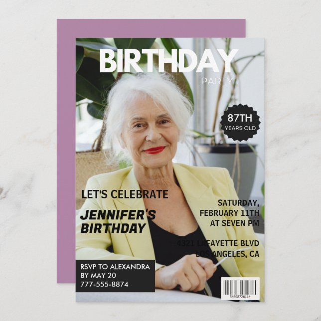 Lönsam Snyggt Photo Magazine 87-årsdag Inbjudningar (Fram/baksida)