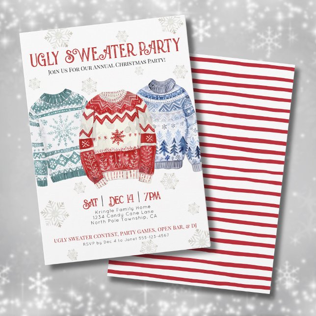 Lönsam, söt jul Party Inbjudningar (Ugly Sweater Christmas Party Invitation)