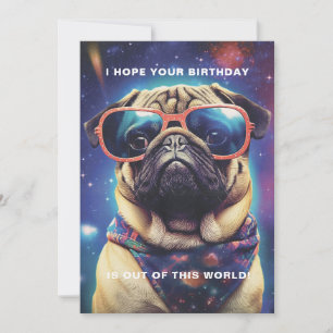 Lönsam Space Pug med Sunglasses Anpassningsbar Bir Kort
